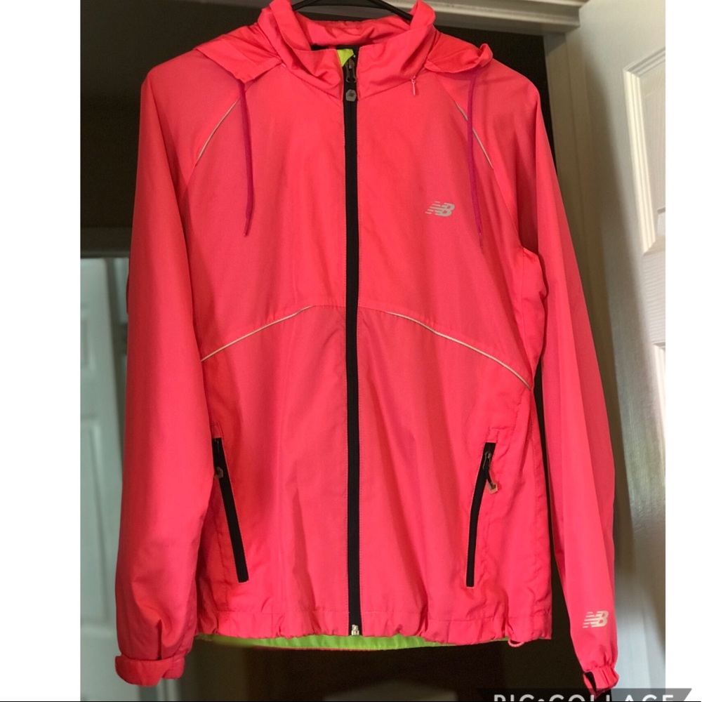 New balance pink/green hooded windbreaker